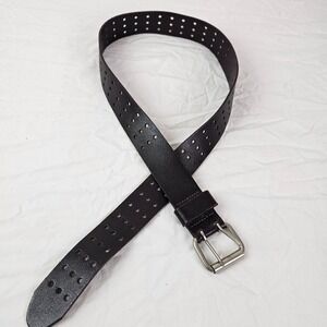AEROPOSTALE Womens Dark Brown Leather Belt MEDIUM Style 1026 Hole Cutouts Y2K